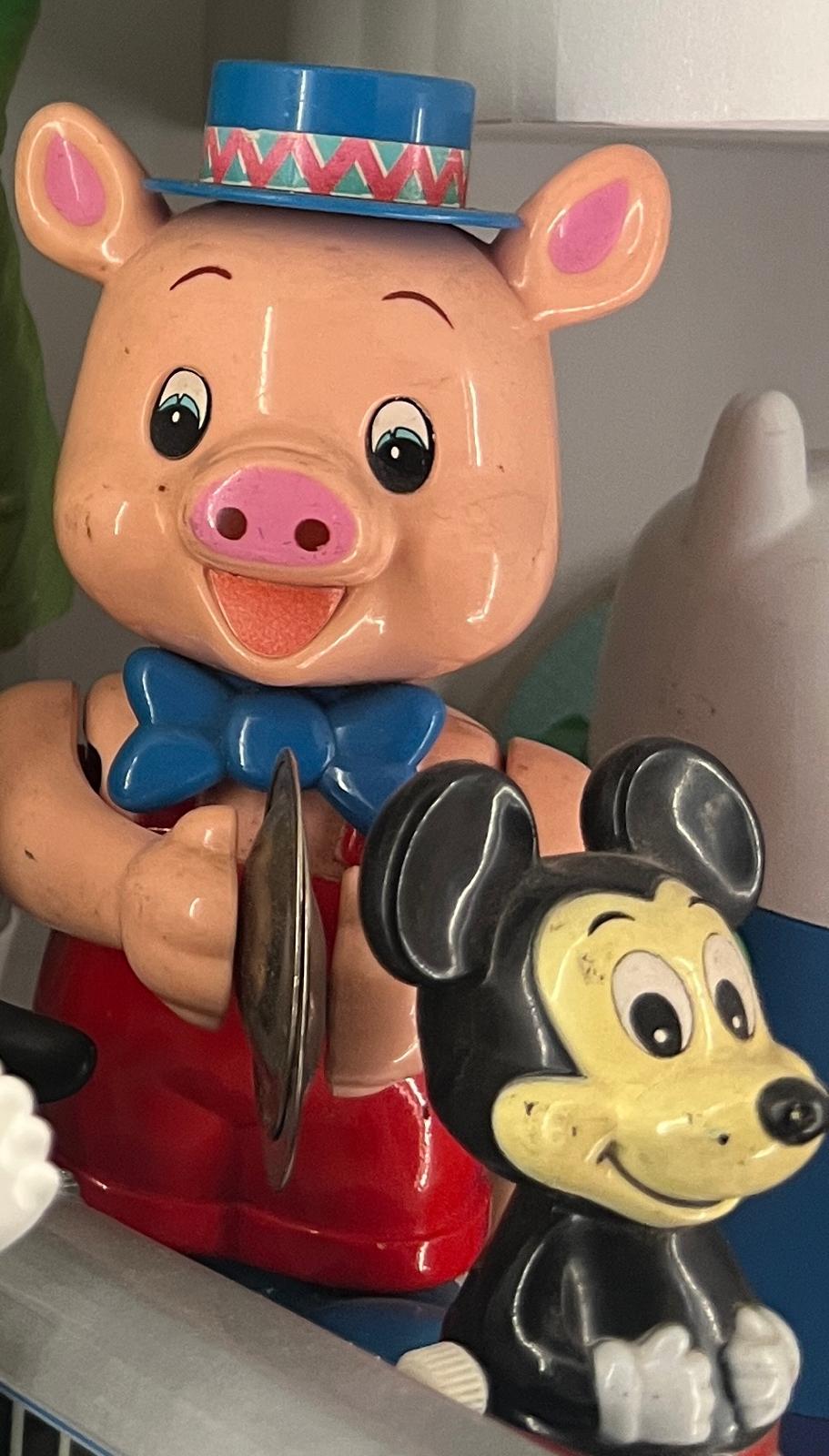 Vintage pig and Mickey Mouse figures